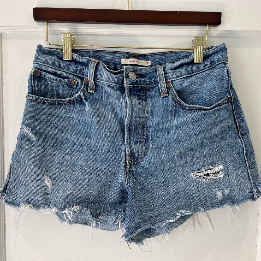 Levi's High Rise Wedgie Cutoff Shorts, Size 30, Color Blue Your Mind